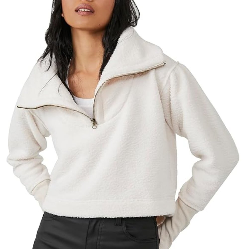 NWT Free People Fleece Champagne Dreams Poppy Sweater Cropped Pullover